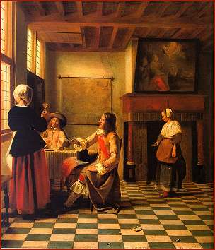 Hooch - Woman Drinking with Two Men and a Maidservant